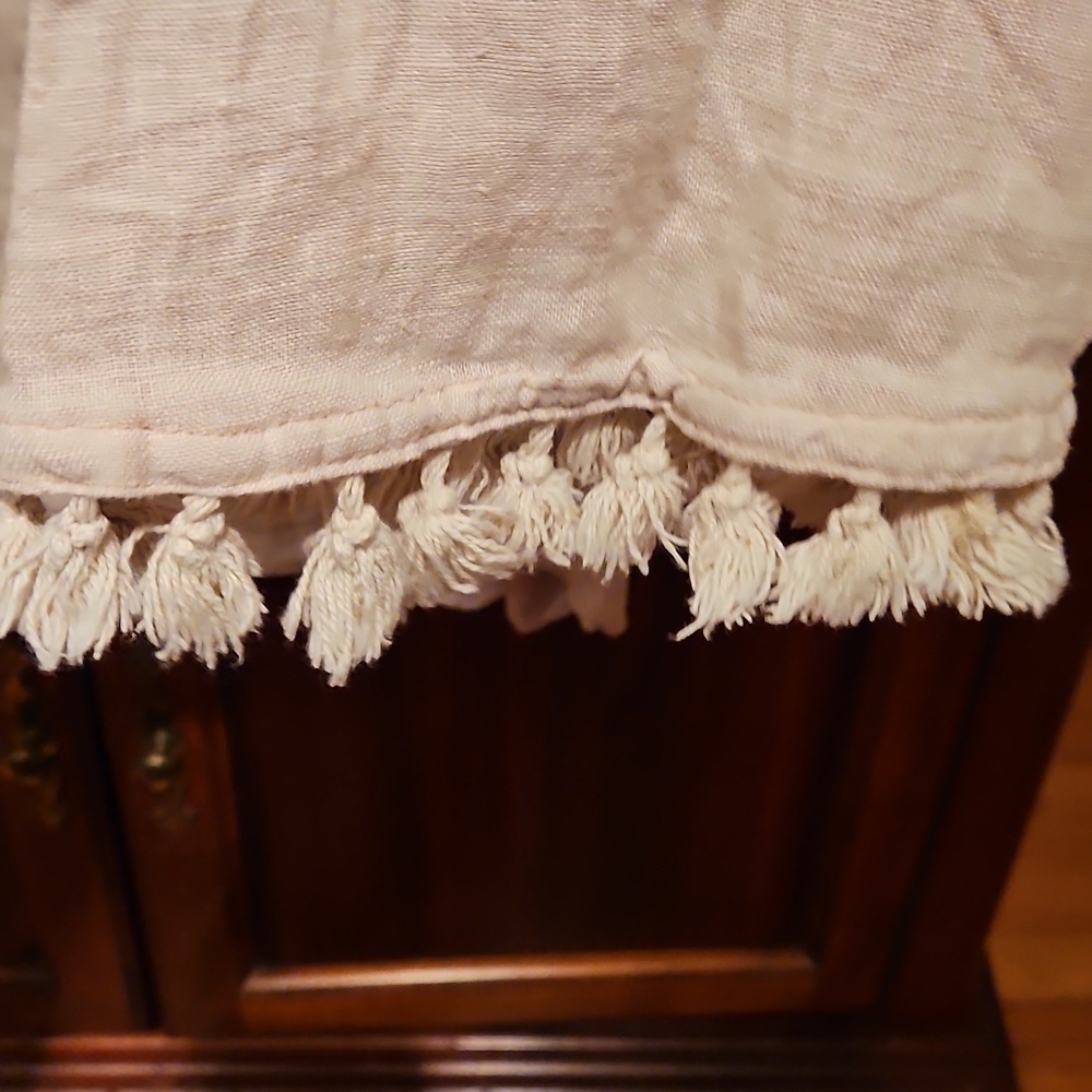 Zara Cream V-Neck Button Down, Fringe On Sleeves, Boho, Sz Med. - Picture 4 of 7